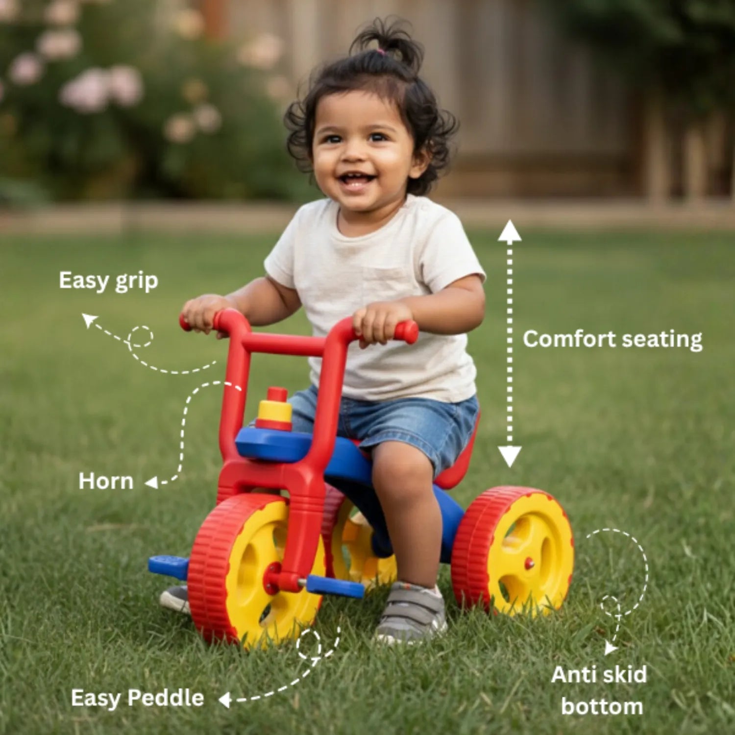 Kids Tricycle with Backrest & Anti-Skid Wheels