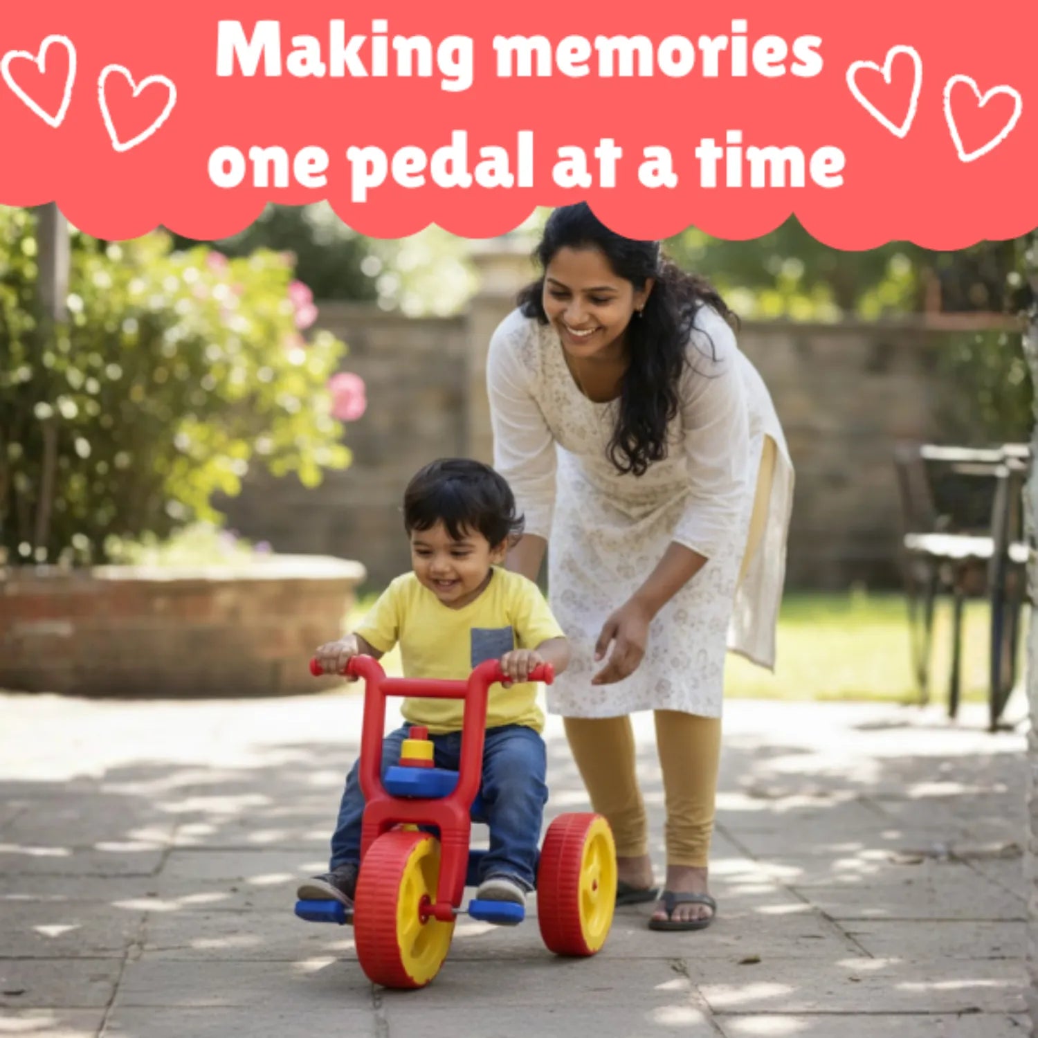 Kids Tricycle with Backrest & Anti-Skid Wheels