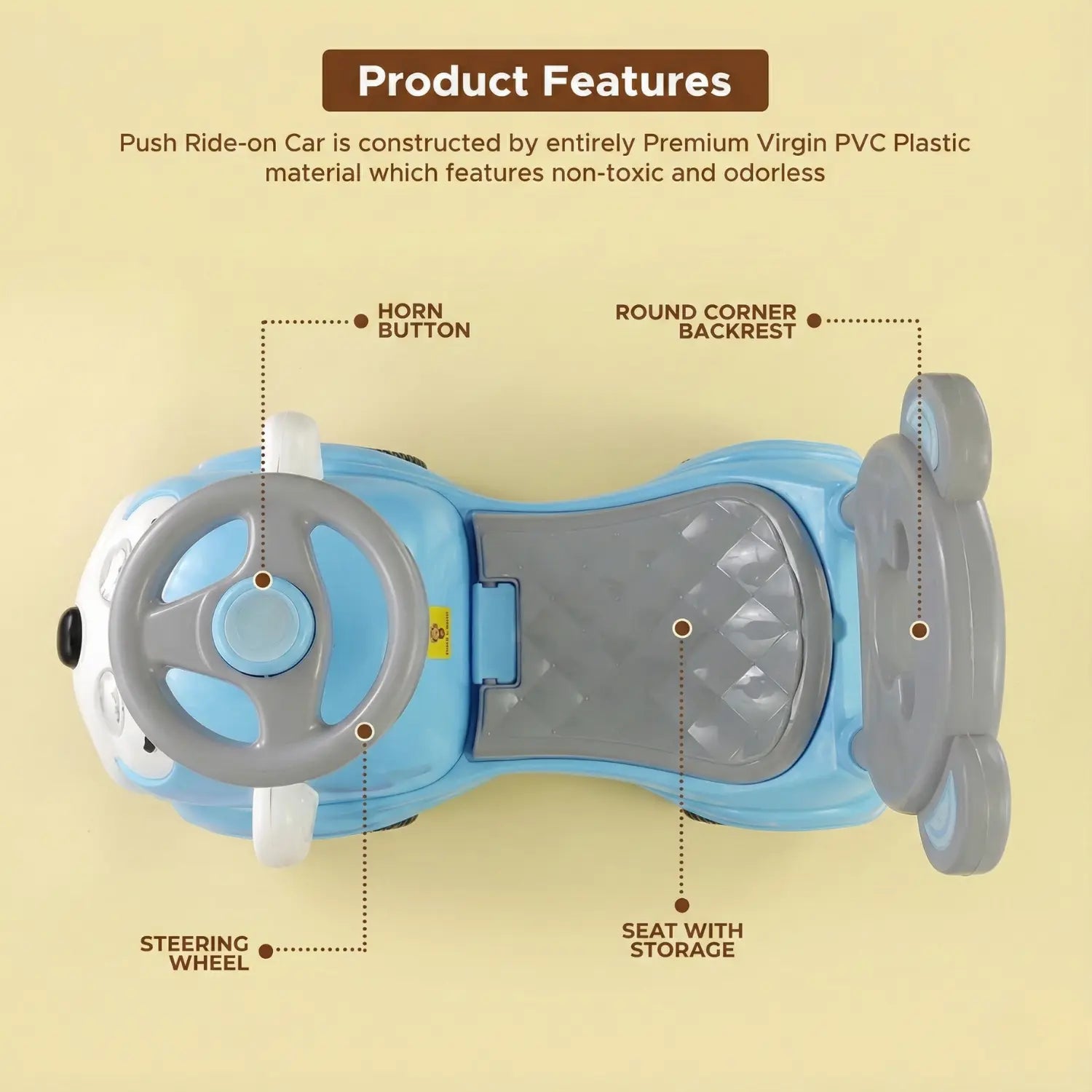 KIDONEX Ride On for Kids Baby Car Ride On for Kids 1 Years+ Push Car for Baby with Backrest and Under Seat Storage Utility Box for Toys (Pink)