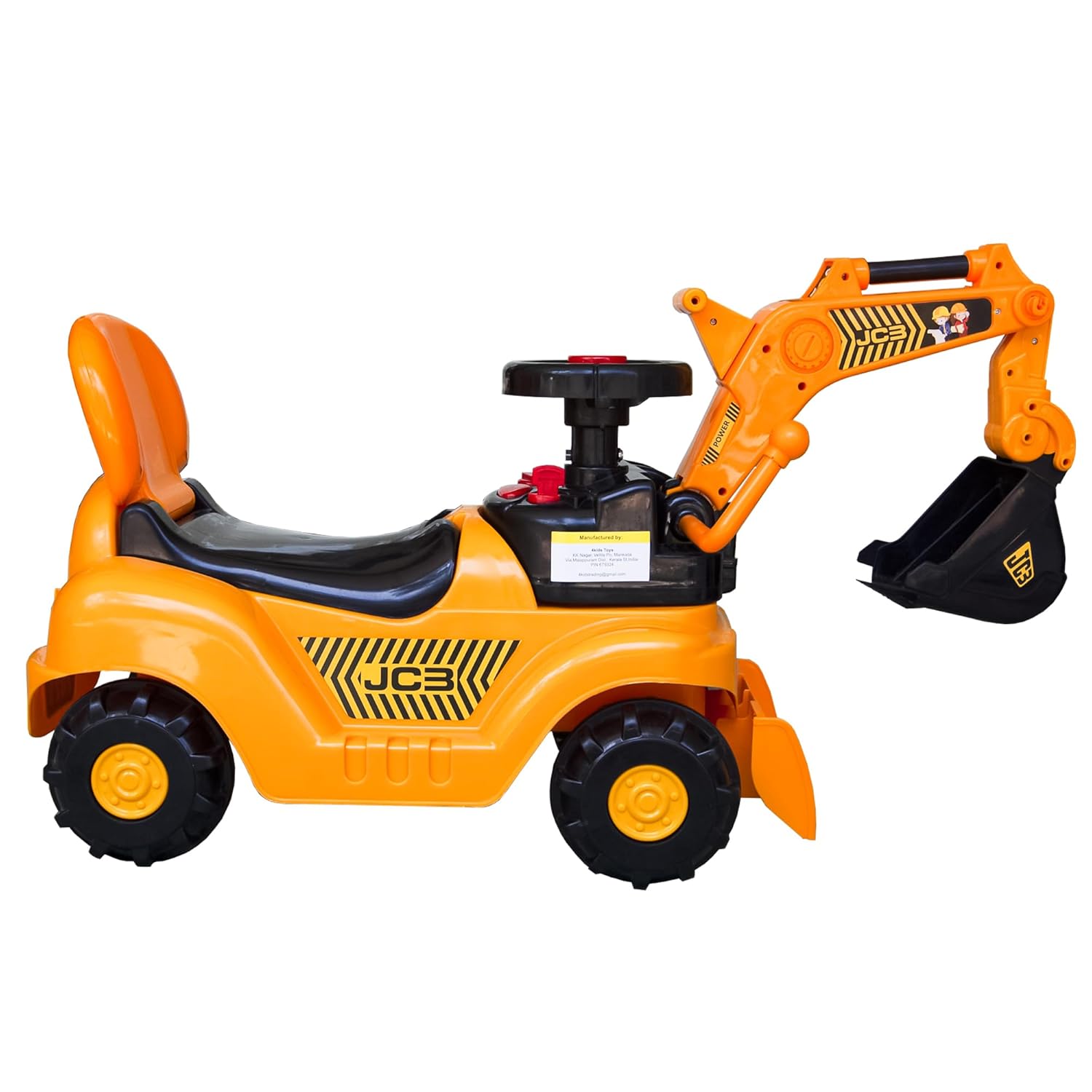 JCB Toy Big Size Excavator Ride On car for Kids with Arm, Digging Bucket and Front Loader