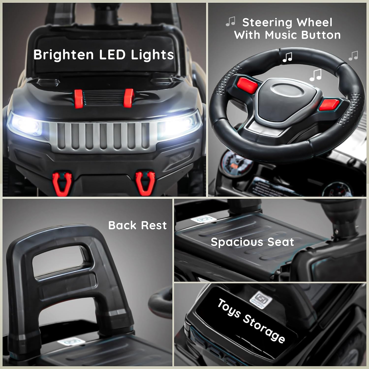 Speedy Push Ride-On Car for Toddlers (1–4 Years) Music & LED Lights – Safe Ride Toy with Storage Basket & High Backrest