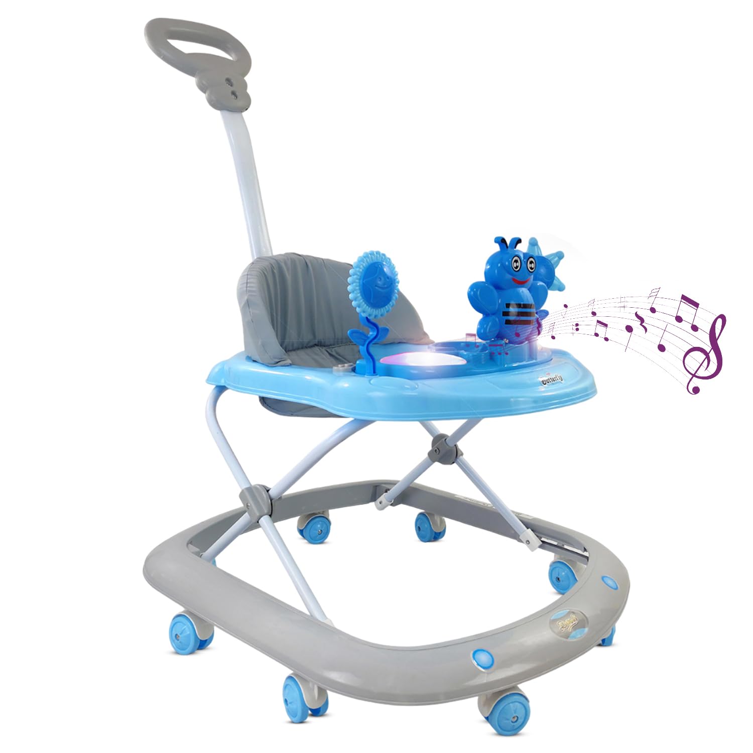 Baby Foldable Activity Walker with 3 Position Adjustable Height, Music & Light & Parental Handle – Baby Essentials, Infant Essentials & Newborn Care Essentials