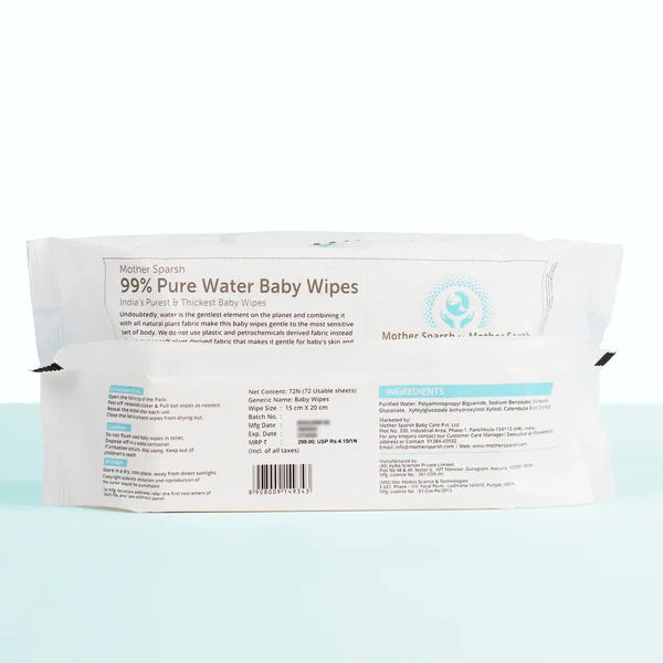 Mother Sparsh 99% Pure Water Unscented Baby Wipes (72 pcs) – Medical Grade Fabric | Newborn Essentials | Baby Essentials | Infant Essentials | New born care essentials