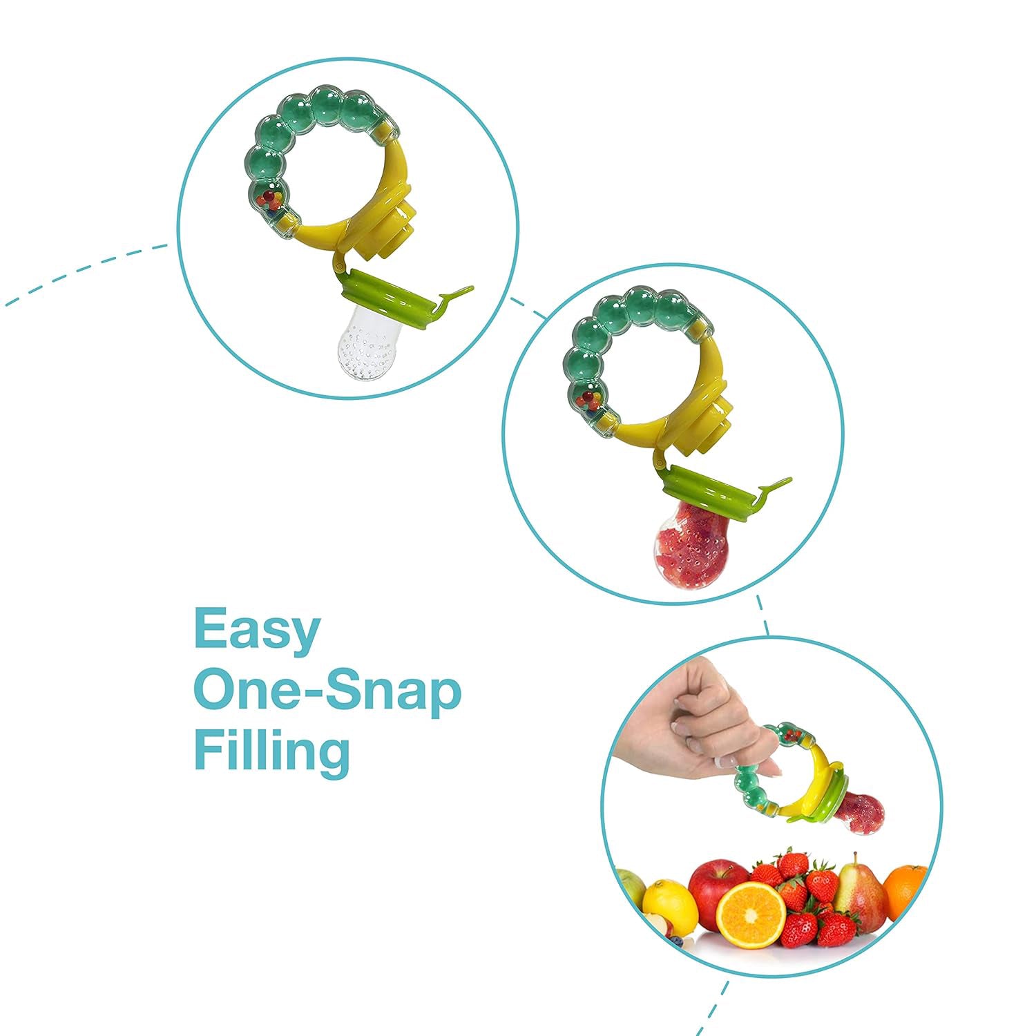 Food & Fruit Silicone Nibbler with Rattle – Baby Essentials for Newborn Feeding