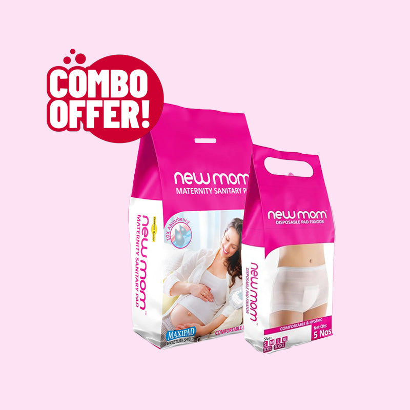 New Mom Postpartum Combo Pack – Maternity Sanitary Pads + Disposable Pad Fixator | Baby Essentials, Newborn Essentials & Infant Essentials