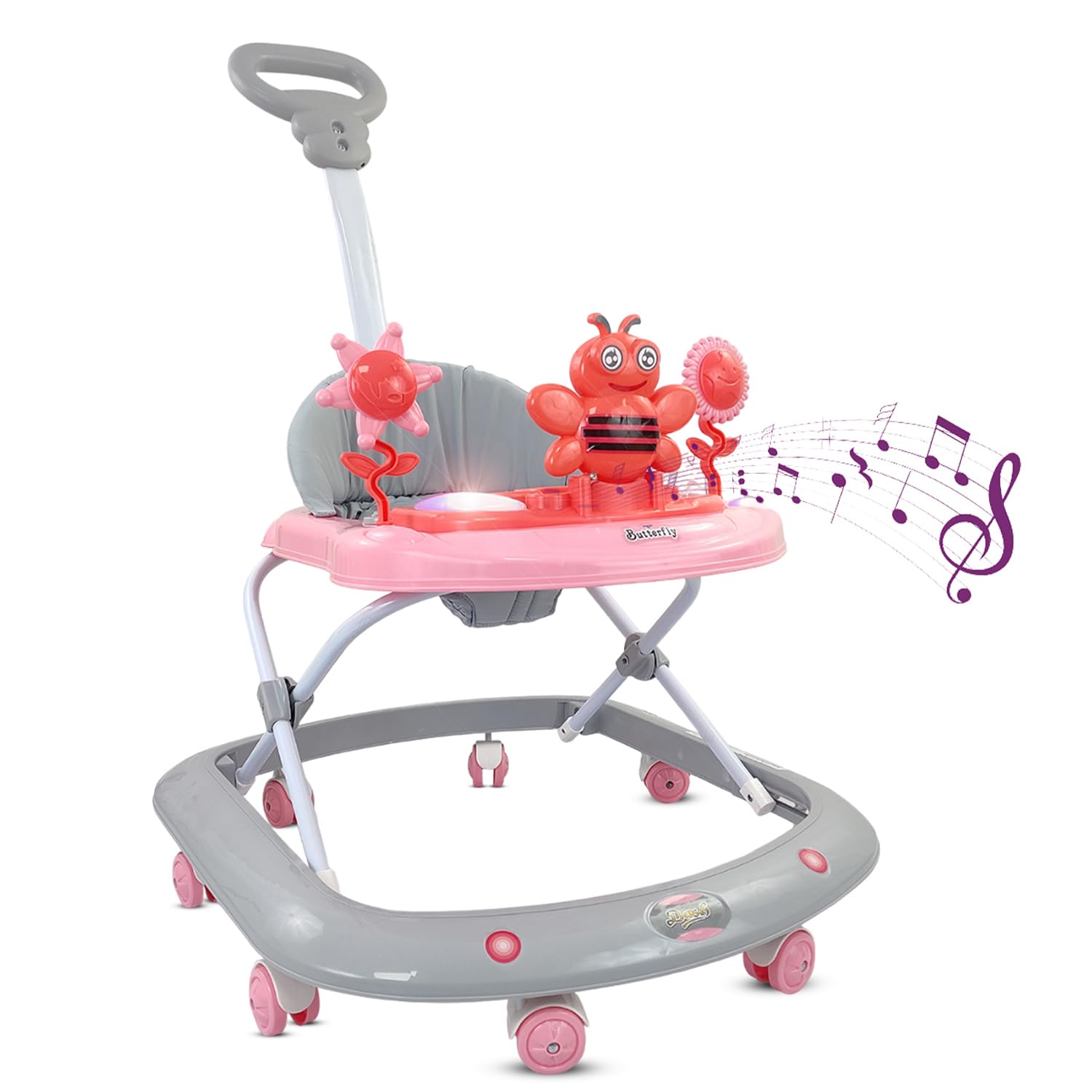 Baby Foldable Activity Walker with 3 Position Adjustable Height, Music & Light & Parental Handle – Baby Essentials, Infant Essentials & Newborn Care Essentials