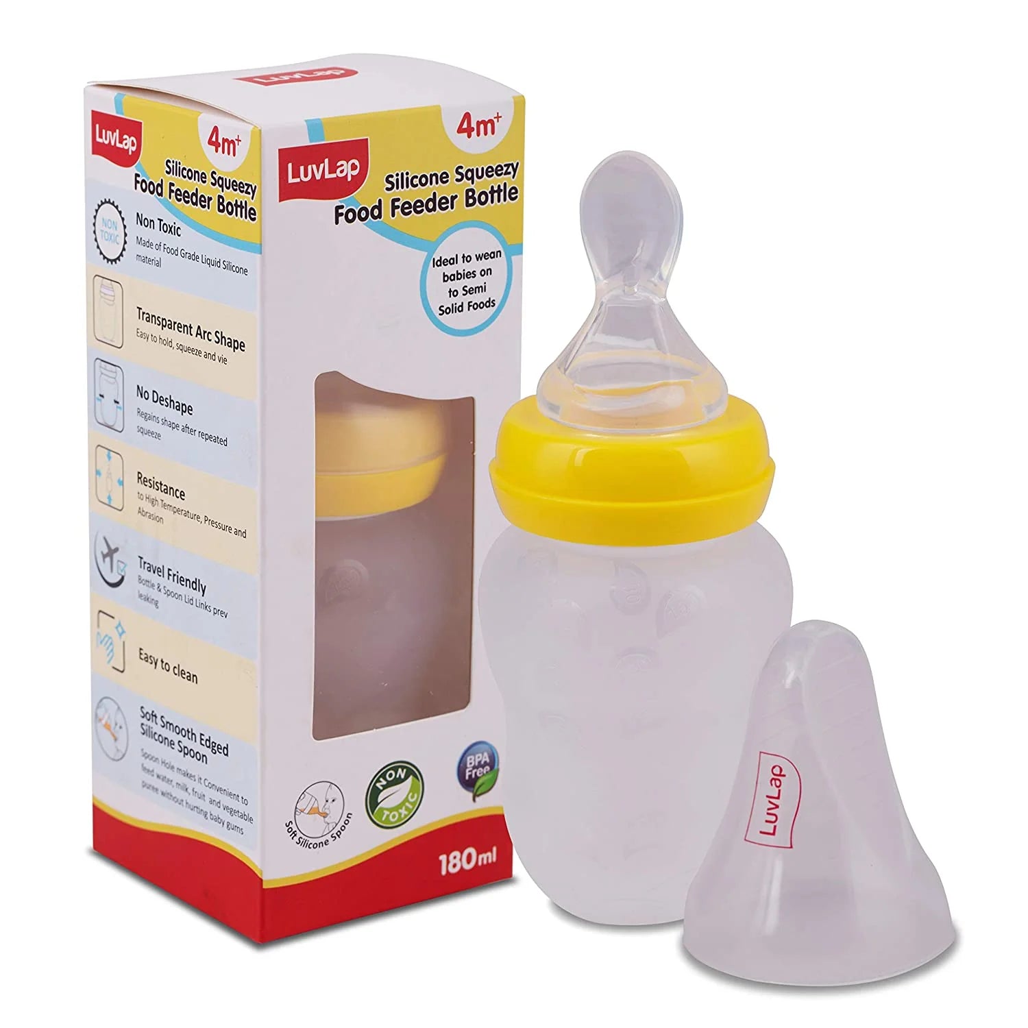 LuvLap Silicone Squeezy Food Feeder Bottle with Spoon | 180ml | BPA Free | for 4+ Months