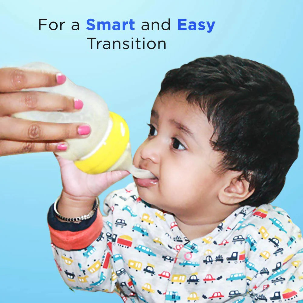 LuvLap Silicone Squeezy Food Feeder Bottle with Spoon | 180ml | BPA Free | for 4+ Months