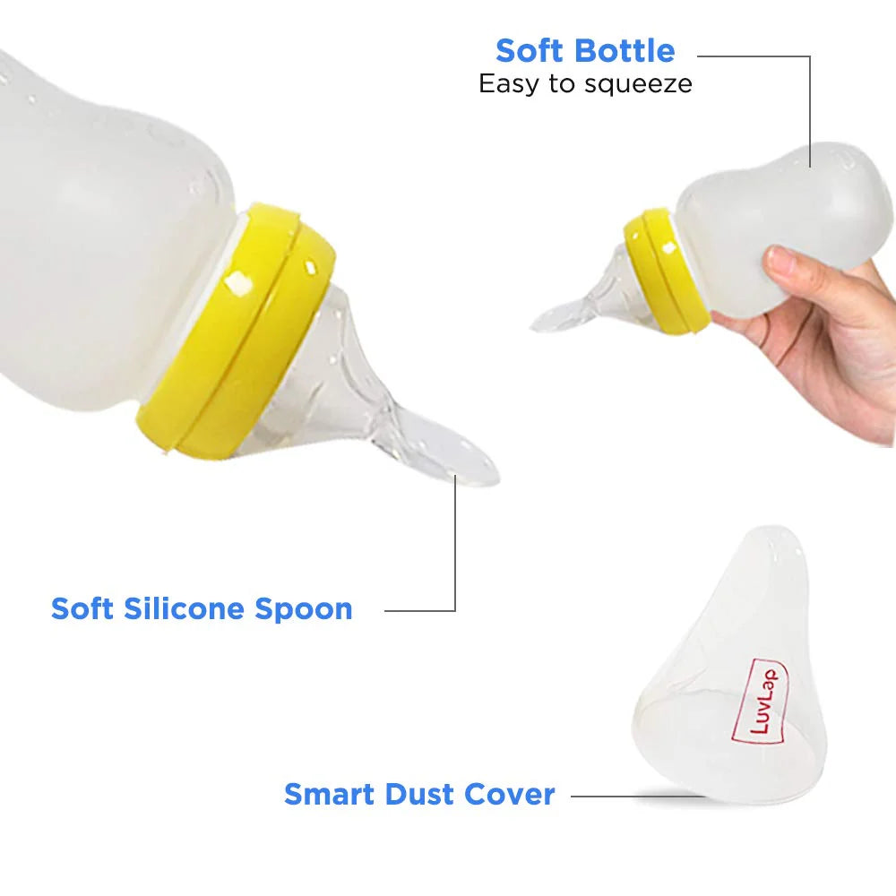 LuvLap Silicone Squeezy Food Feeder Bottle with Spoon | 180ml | BPA Free | for 4+ Months