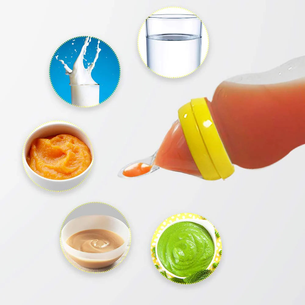 LuvLap Silicone Squeezy Food Feeder Bottle with Spoon | 180ml | BPA Free | for 4+ Months