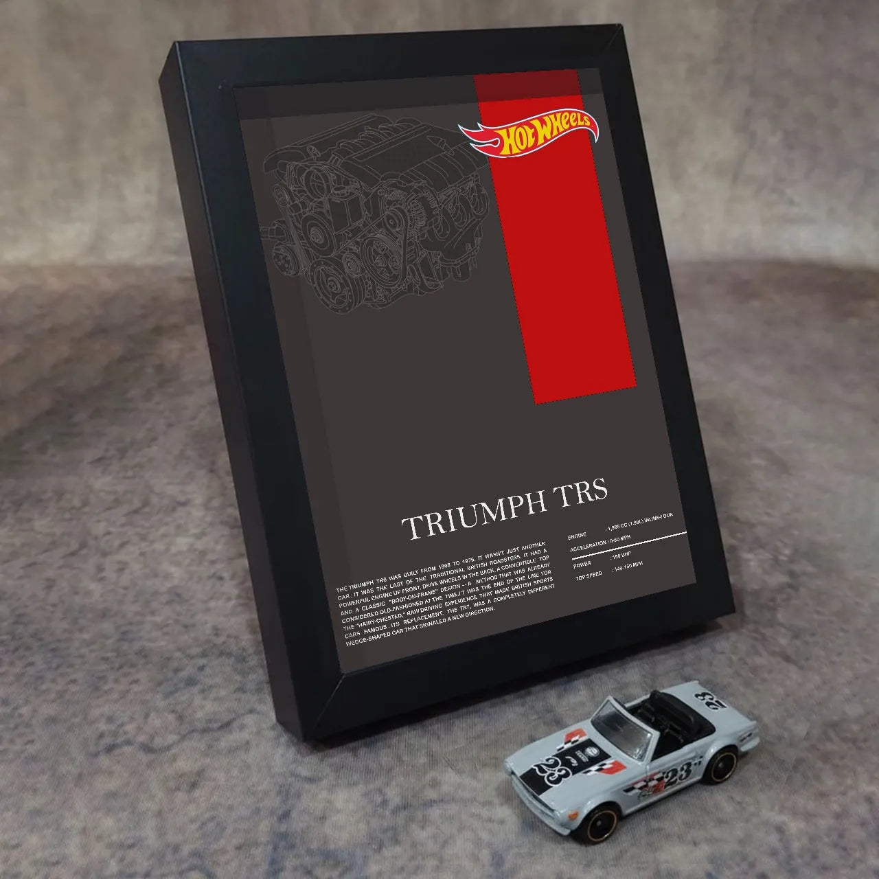 Hot Wheels Triumph TR6 Frame Art – A5 Size Original Hot Wheels Classic Car Collectible