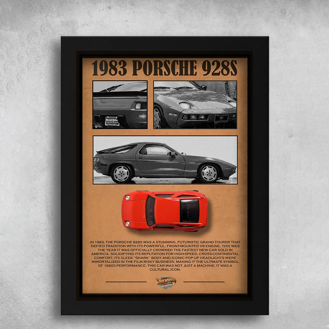 Hot Wheels 1983 Porsche 928S Frame Art – A5 Size Original Hot Wheels Classic Sports Car Collectible
