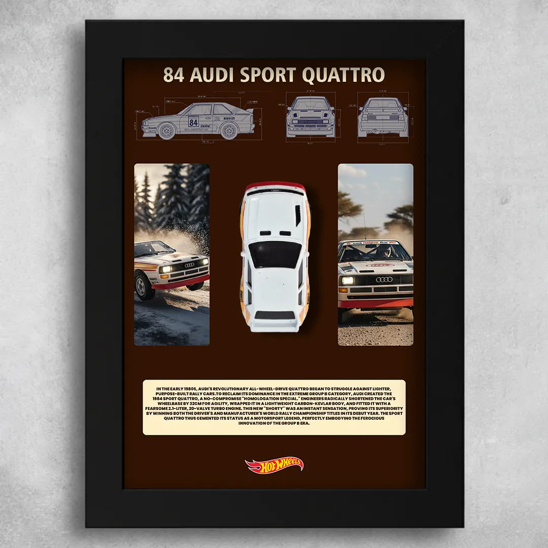 Hot Wheels 1984 TH Audi Sport Quattro Frame Art – A4 Size Original Hot Wheels Rally Car Collectible