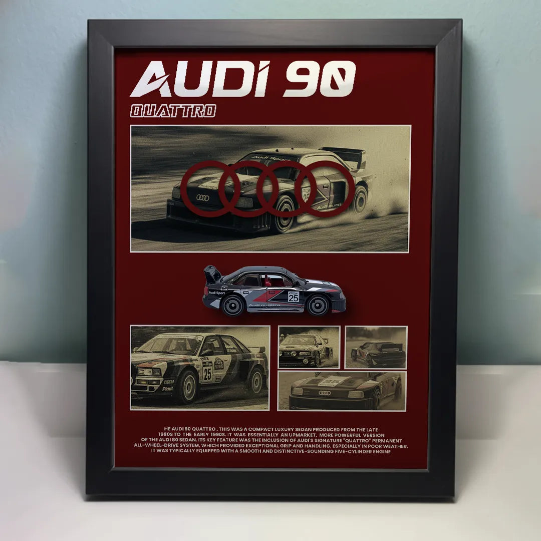 Hot Wheels Audi 90 Quattro Frame Art – A4 Sizes Original Hot Wheels Car Collectible Display