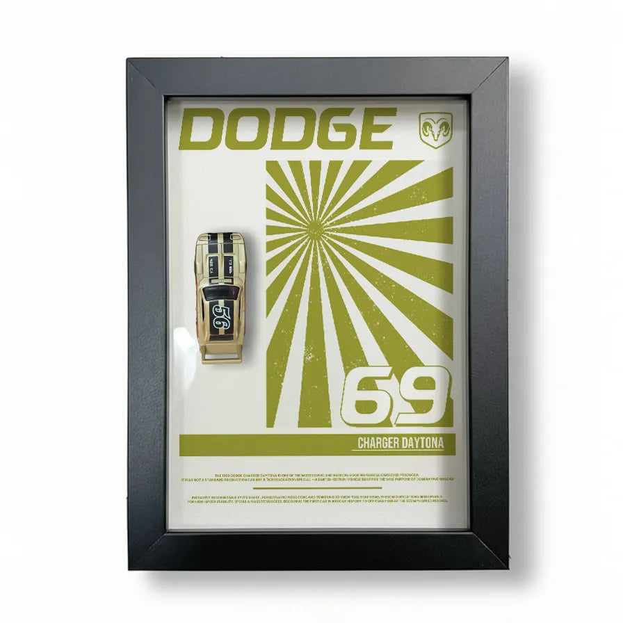 Hot Wheels 1969 Dodge Charger Daytona Frame Art – A4 Size Original Hot Wheels Muscle Car Collectible
