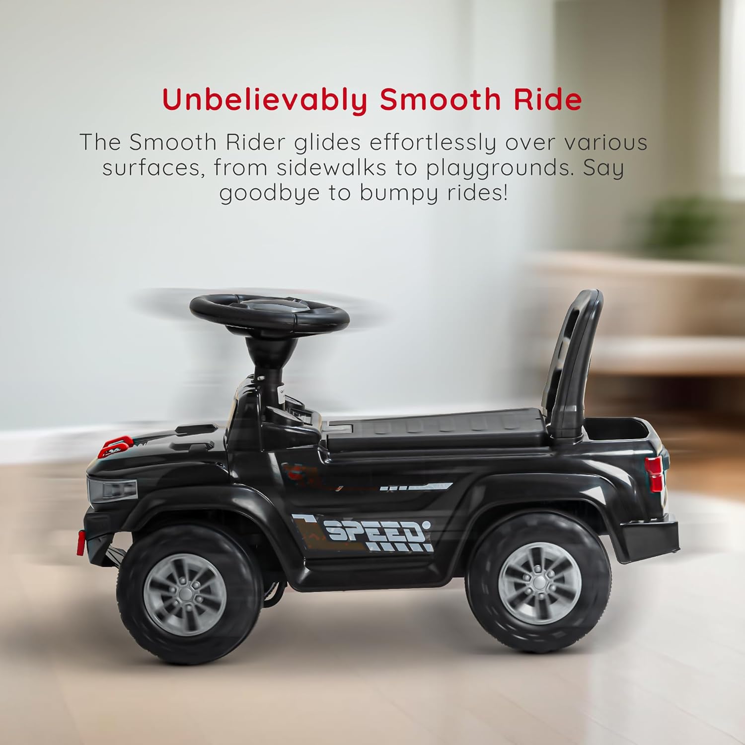 Speedy Push Ride-On Car for Toddlers (1–4 Years) Music & LED Lights – Safe Ride Toy with Storage Basket & High Backrest