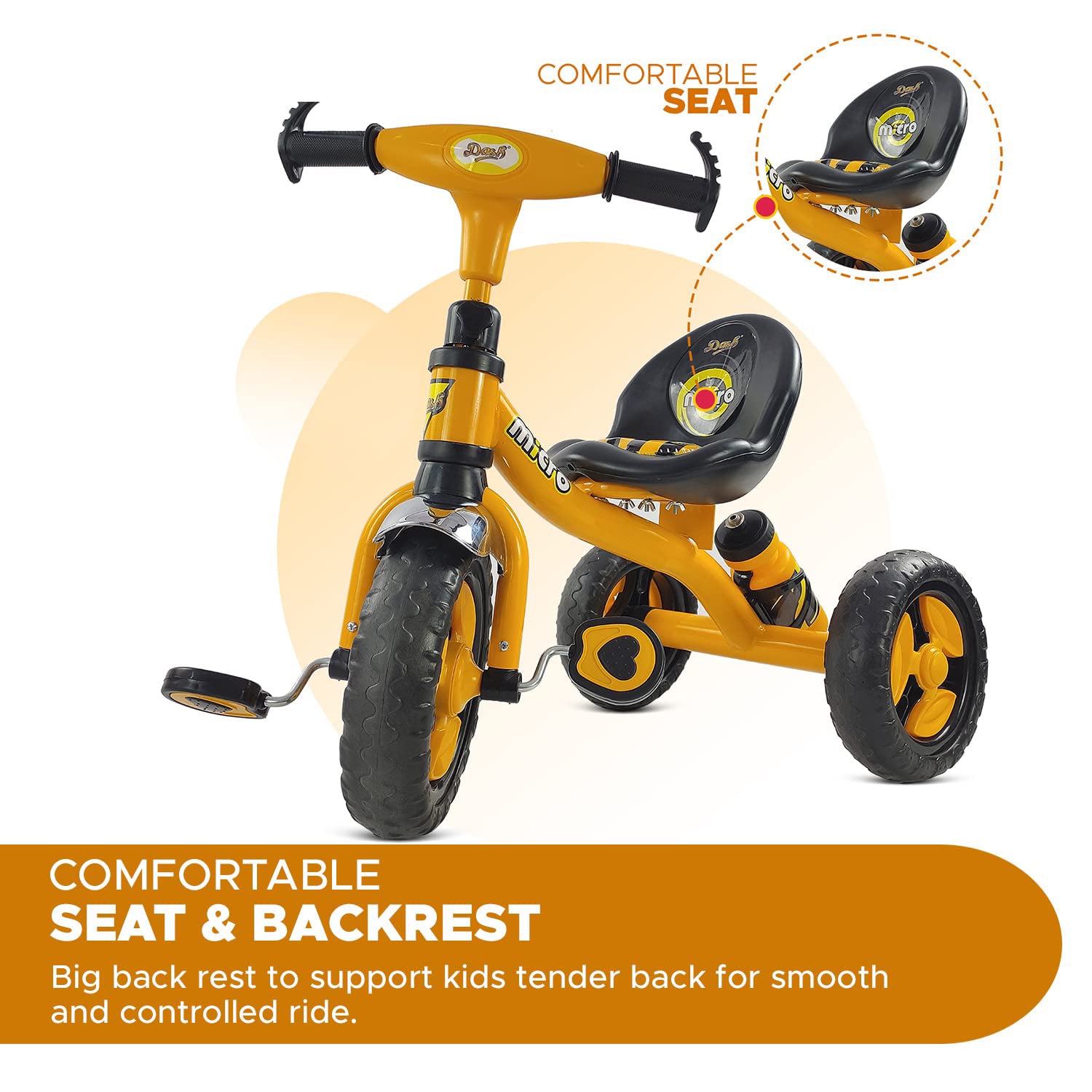 Kids Tricycle with Bottle Holder, Comfortable Seat & Non-Slip Pedals – Best Toys for Newborns & Baby Essentials