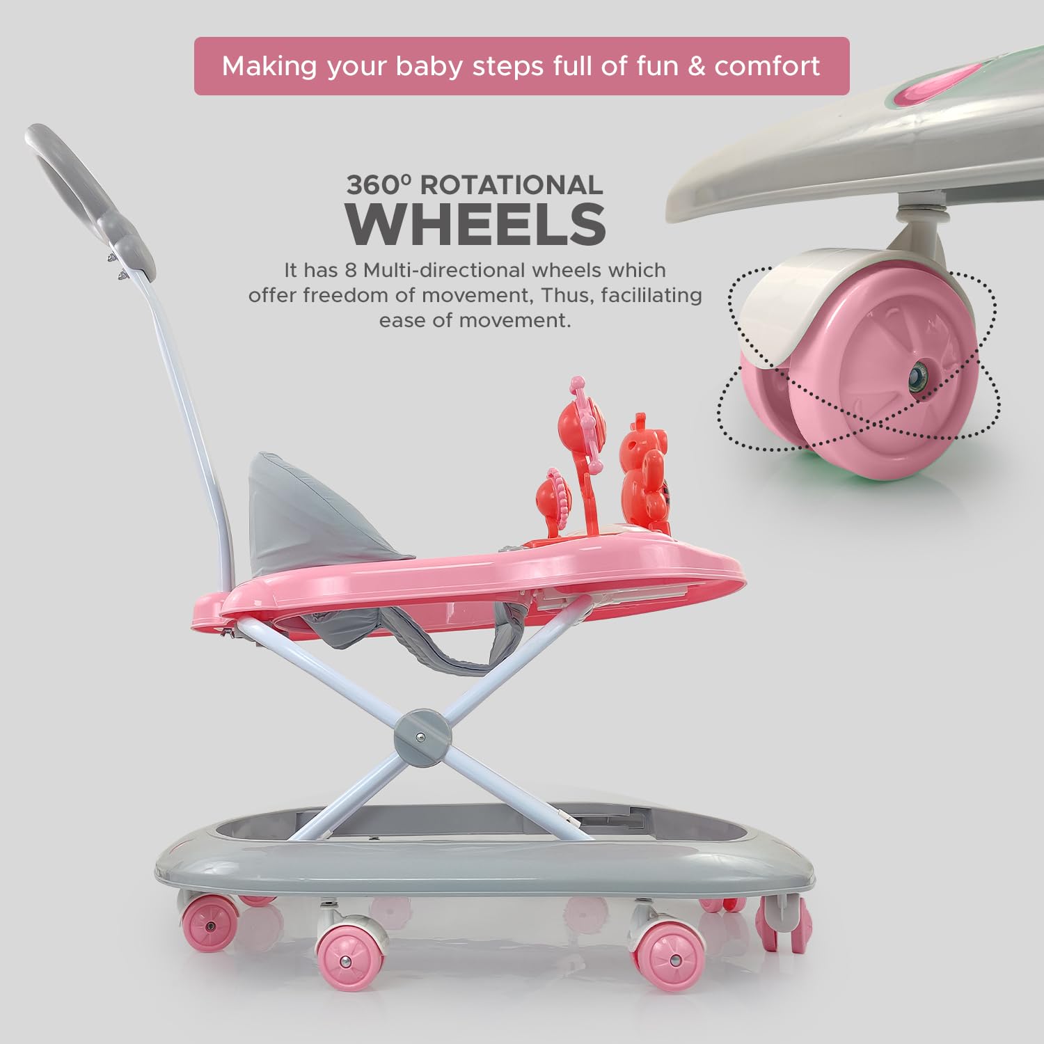 Baby Foldable Activity Walker with 3 Position Adjustable Height, Music & Light & Parental Handle – Baby Essentials, Infant Essentials & Newborn Care Essentials