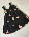 Elegant Black Floral Embroidered Party Dress with Shrug