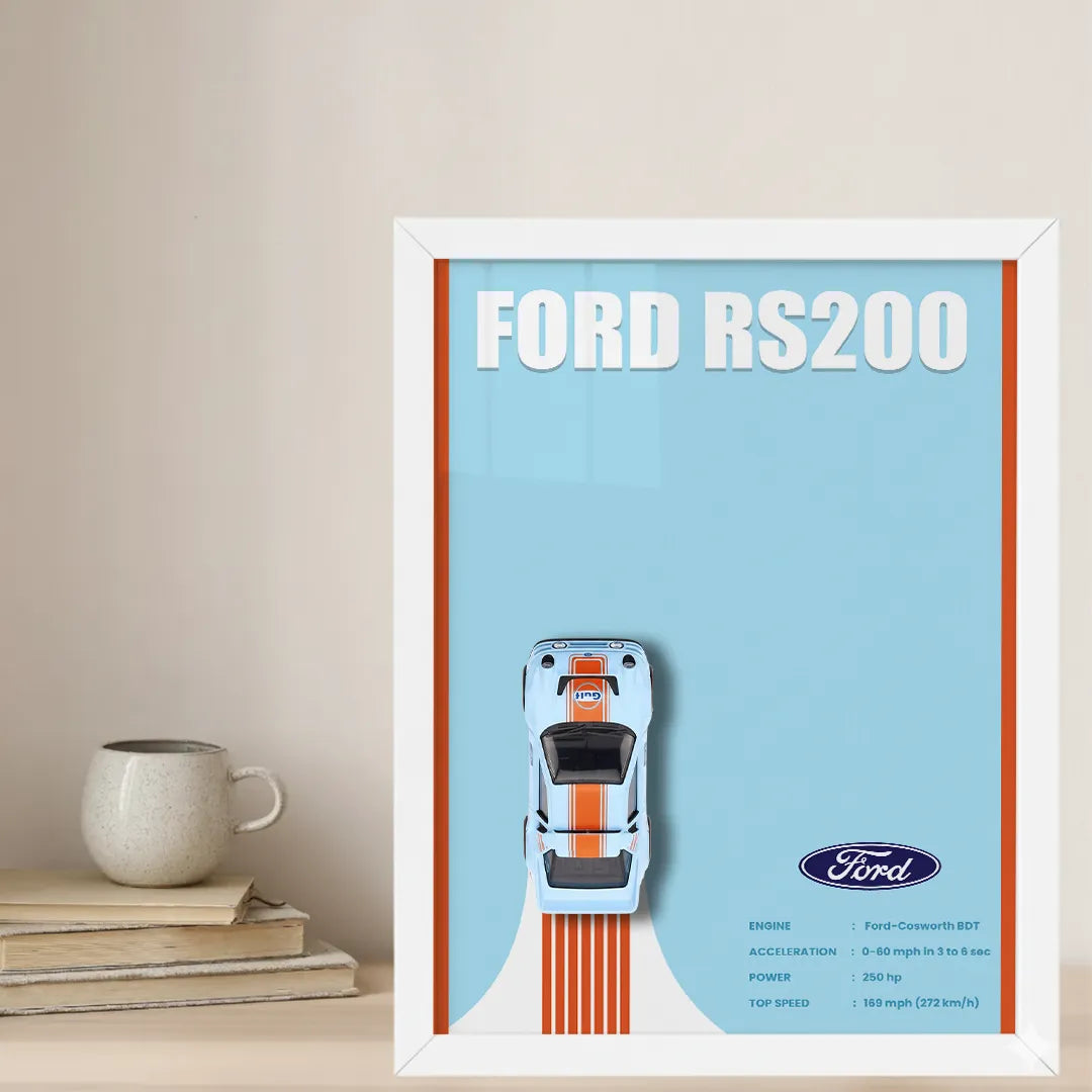 Hot Wheels Ford RS200 Frame Art – A4 Size Original Hot Wheels Rally Car Collectible