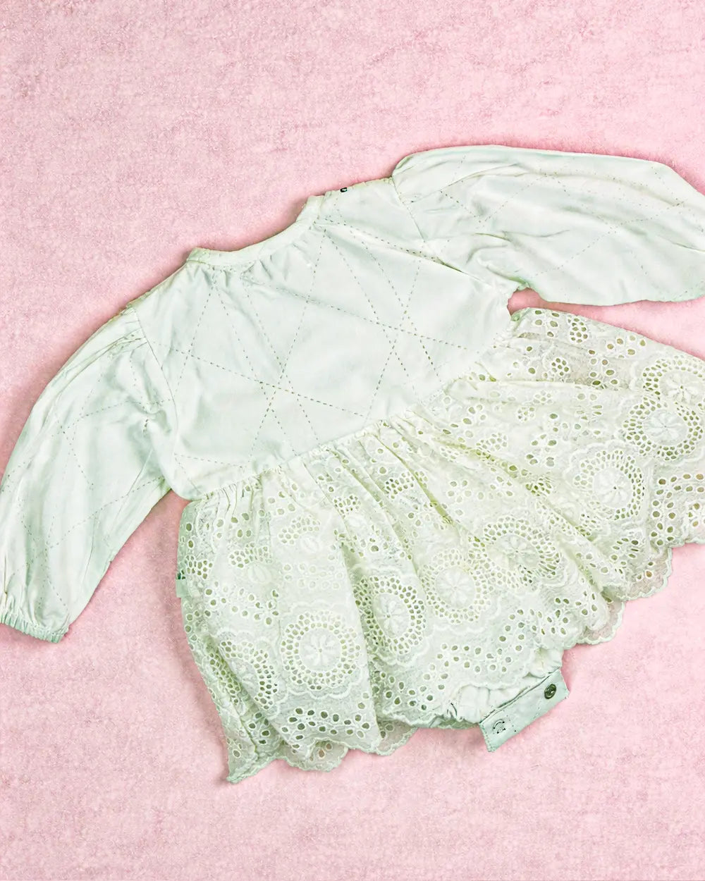 Baby Girl Heirloom Quilted Eyelet Lace Romper Dress with Rick-Rack Trim