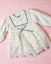Baby Girl Heirloom Quilted Eyelet Lace Romper Dress with Rick-Rack Trim