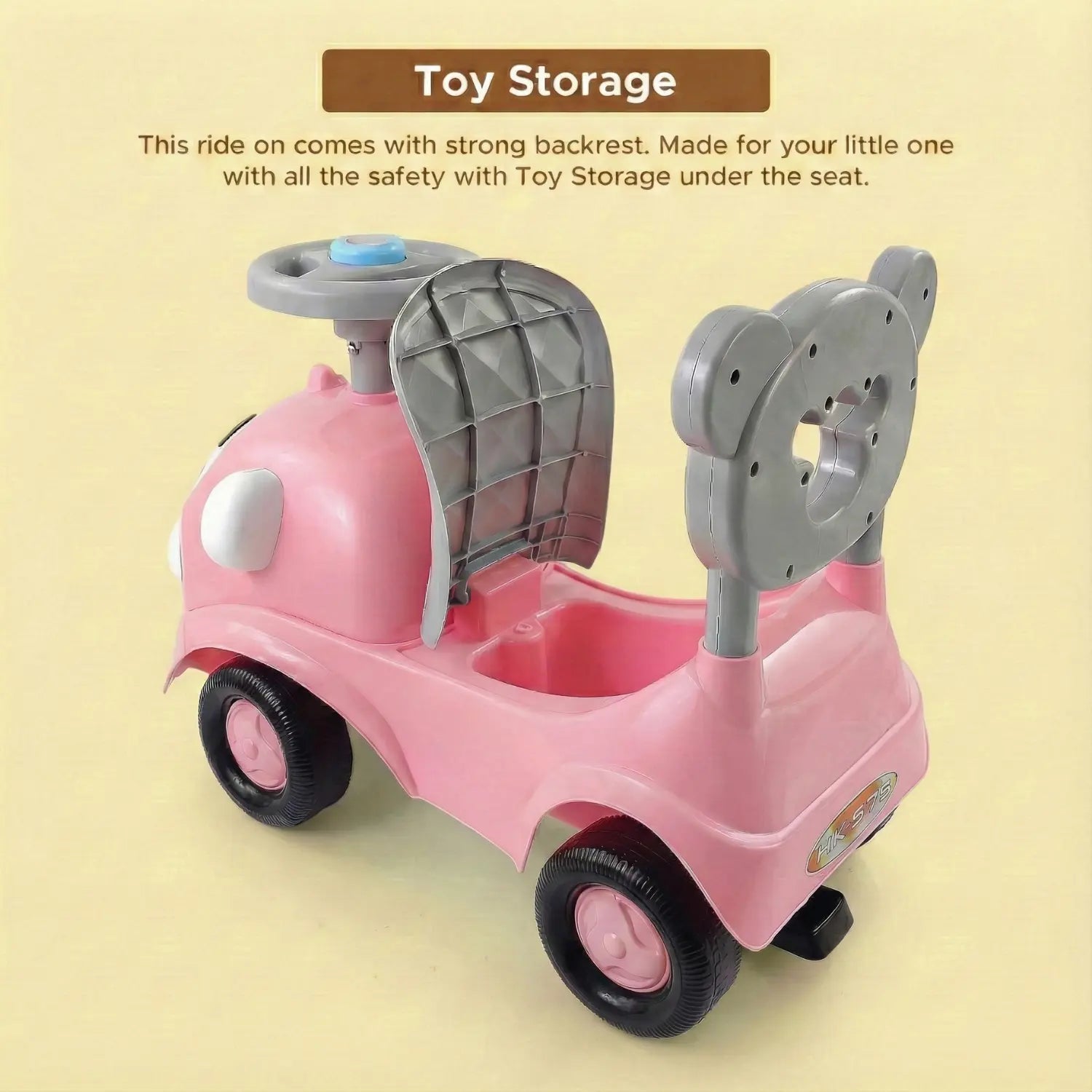 KIDONEX Ride On for Kids Baby Car Ride On for Kids 1 Years+ Push Car for Baby with Backrest and Under Seat Storage Utility Box for Toys (Pink)