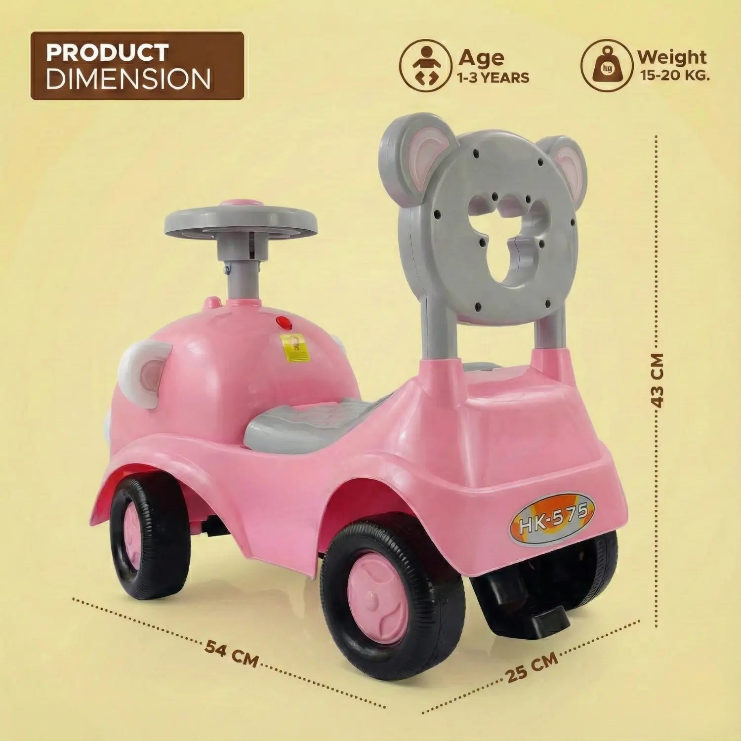 KIDONEX Ride On for Kids Baby Car Ride On for Kids 1 Years+ Push Car for Baby with Backrest and Under Seat Storage Utility Box for Toys (Pink)