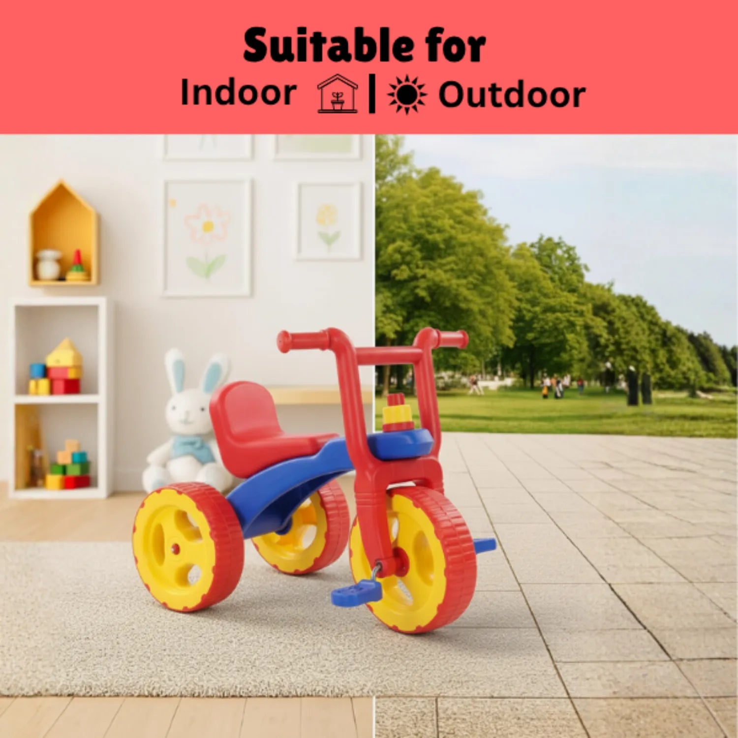 Kids Tricycle with Backrest & Anti-Skid Wheels