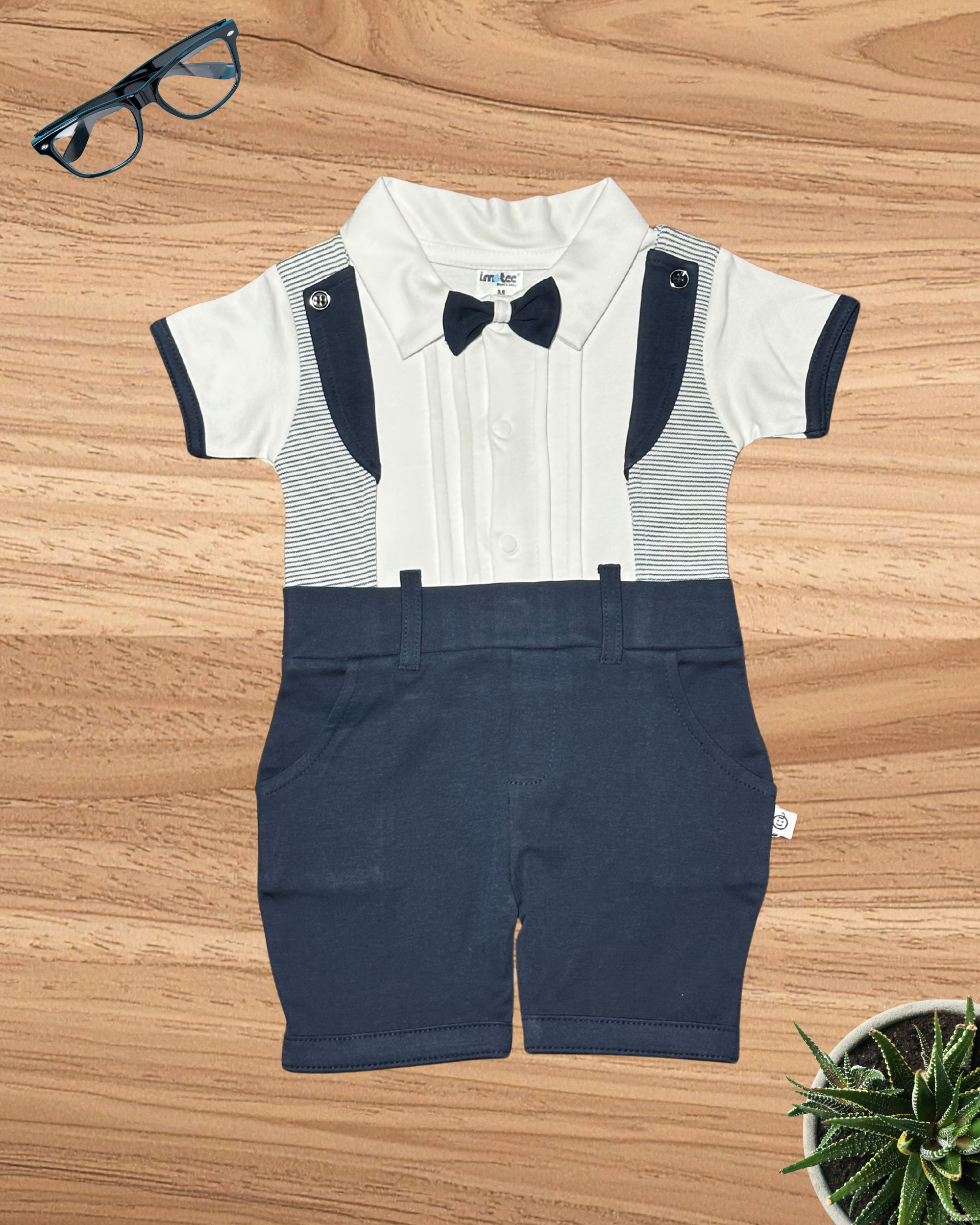 Baby Boy Gentleman Romper – Suspender Party Outfit with Bow Tie