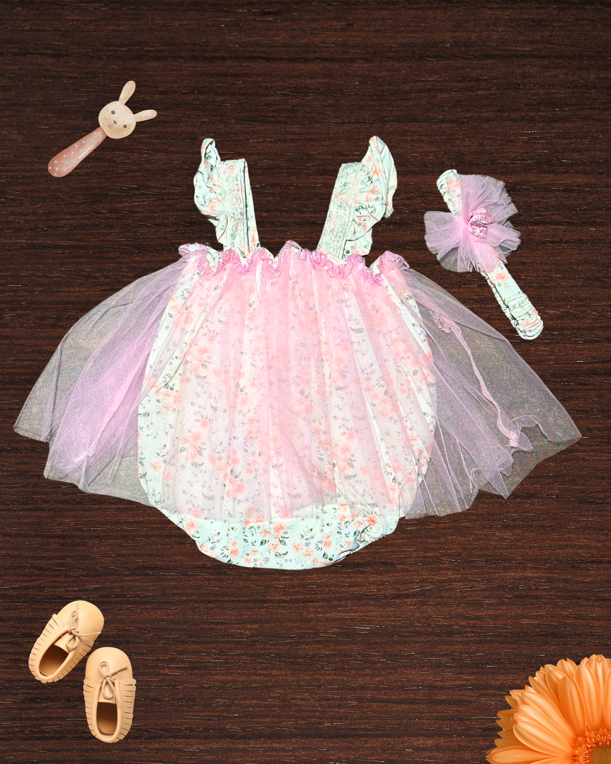 Baby Girl Fancy Half Romper with Hair Bow