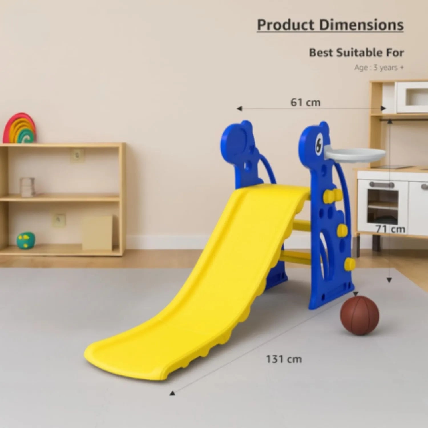 2-in-1 Kids Slide & Basketball Hoop – Safe Indoor/Outdoor Activity Set