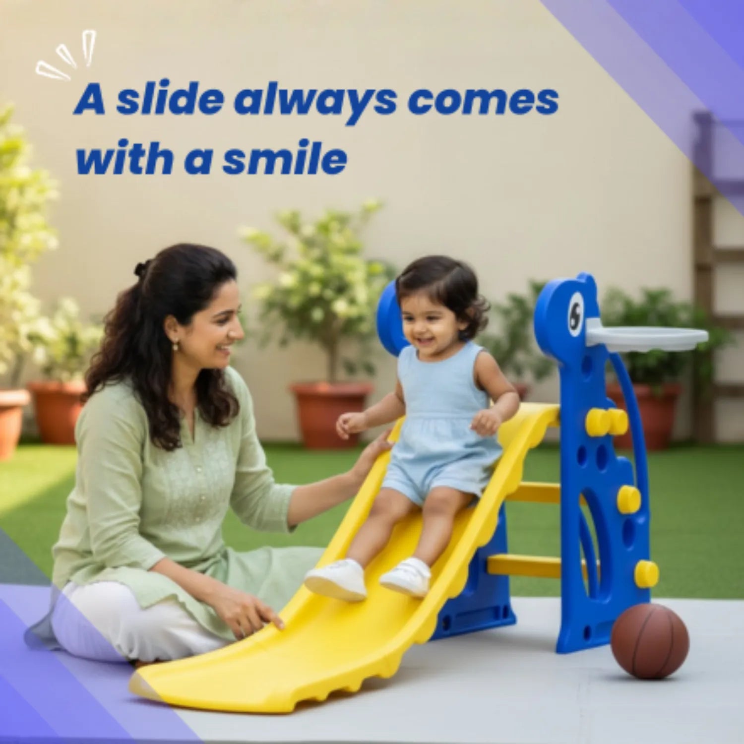 2-in-1 Kids Slide & Basketball Hoop – Safe Indoor/Outdoor Activity Set