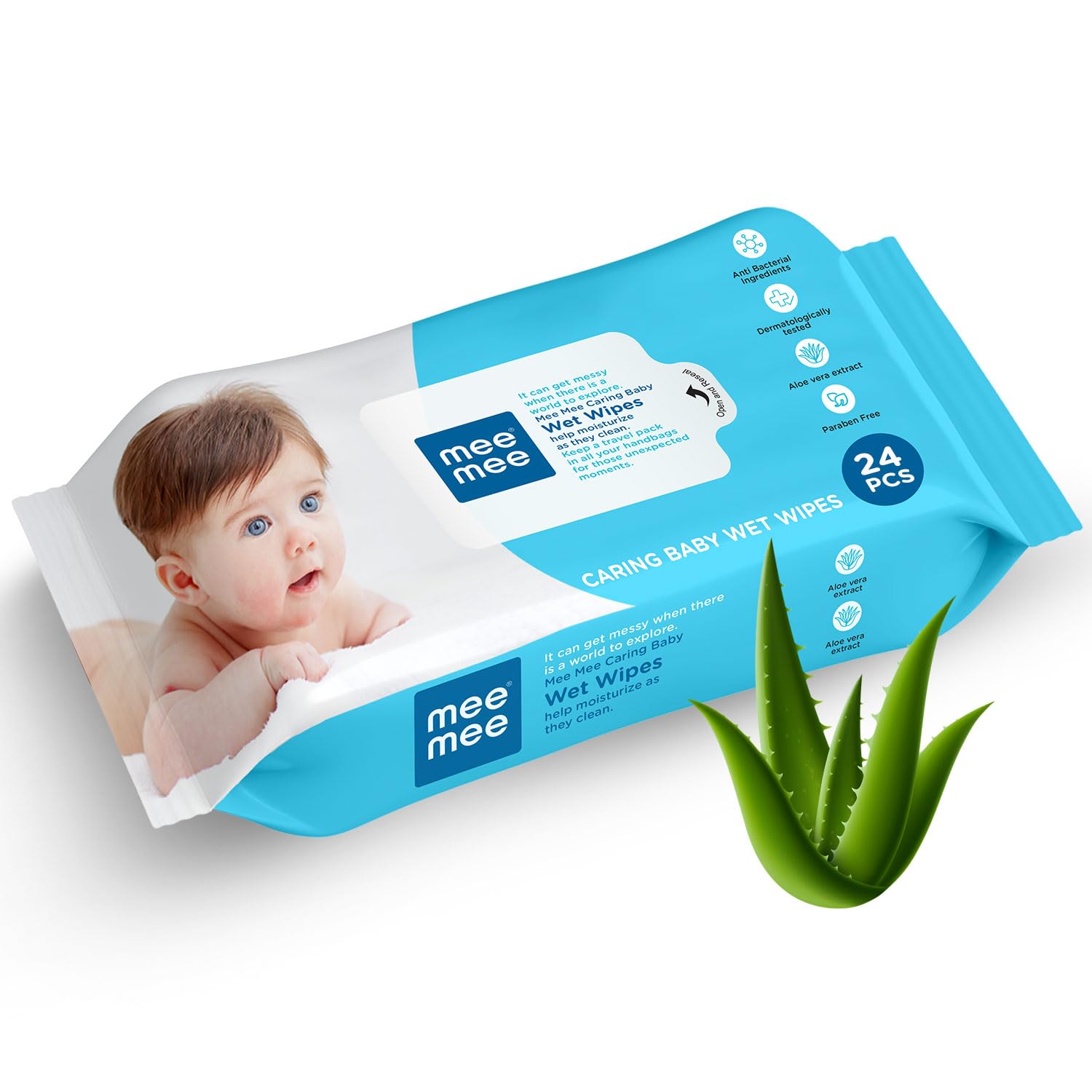 Baby Wet Wipes – 24 pcs | Aloe Vera Extract | Paraben-Free & Anti-Bacterial | Baby Essentials, Newborn Essentials & Infant Essentials