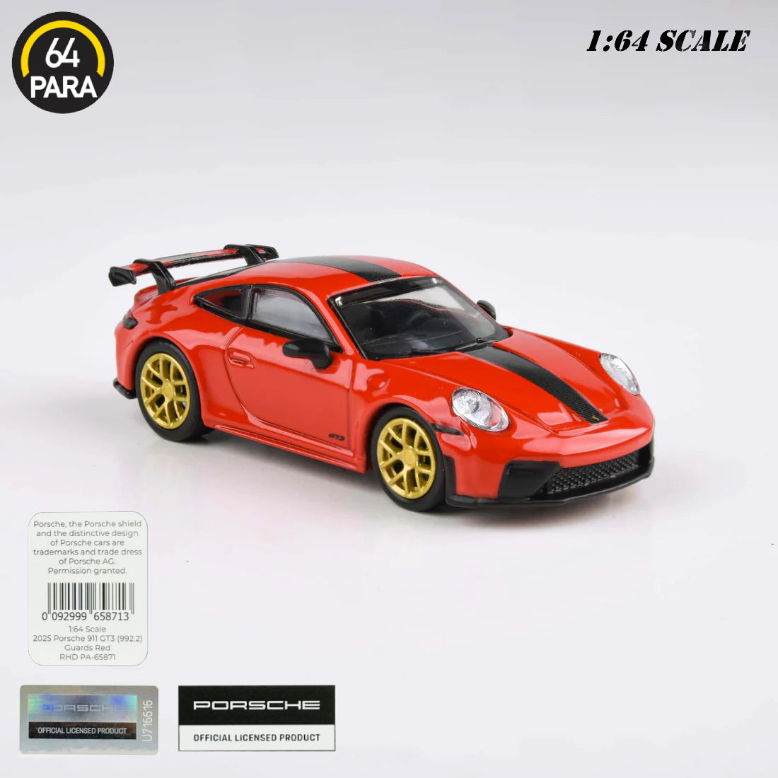 Porsche 911 GT3 (992.2) Guards Red 2025 Scale 1:64 Die-Cast Model Car Toy for Kids & Collectors