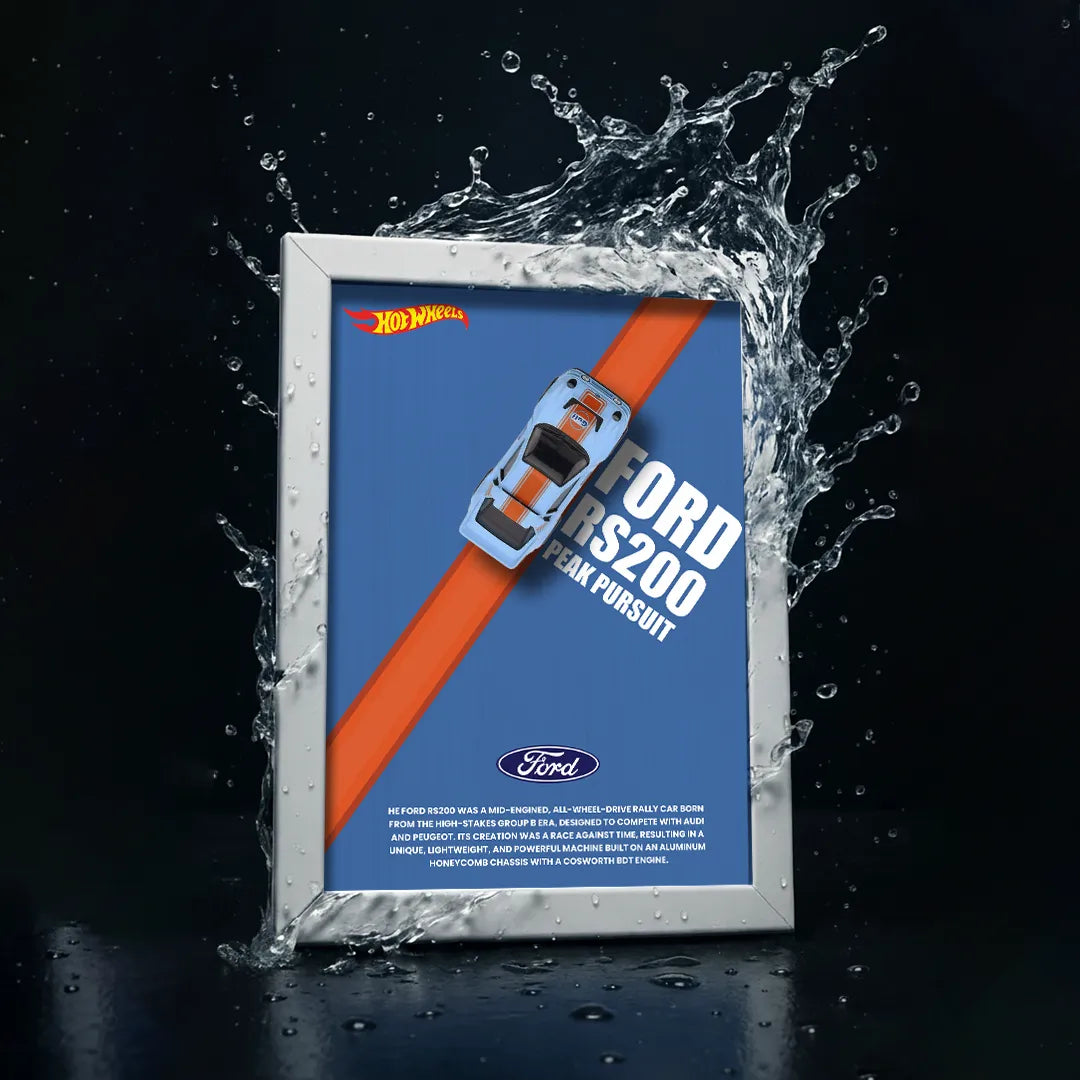 Hot Wheels Ford RS200 Peak Pursuit Frame Art – A4 Size Original Hot Wheels Rally Car Collectible