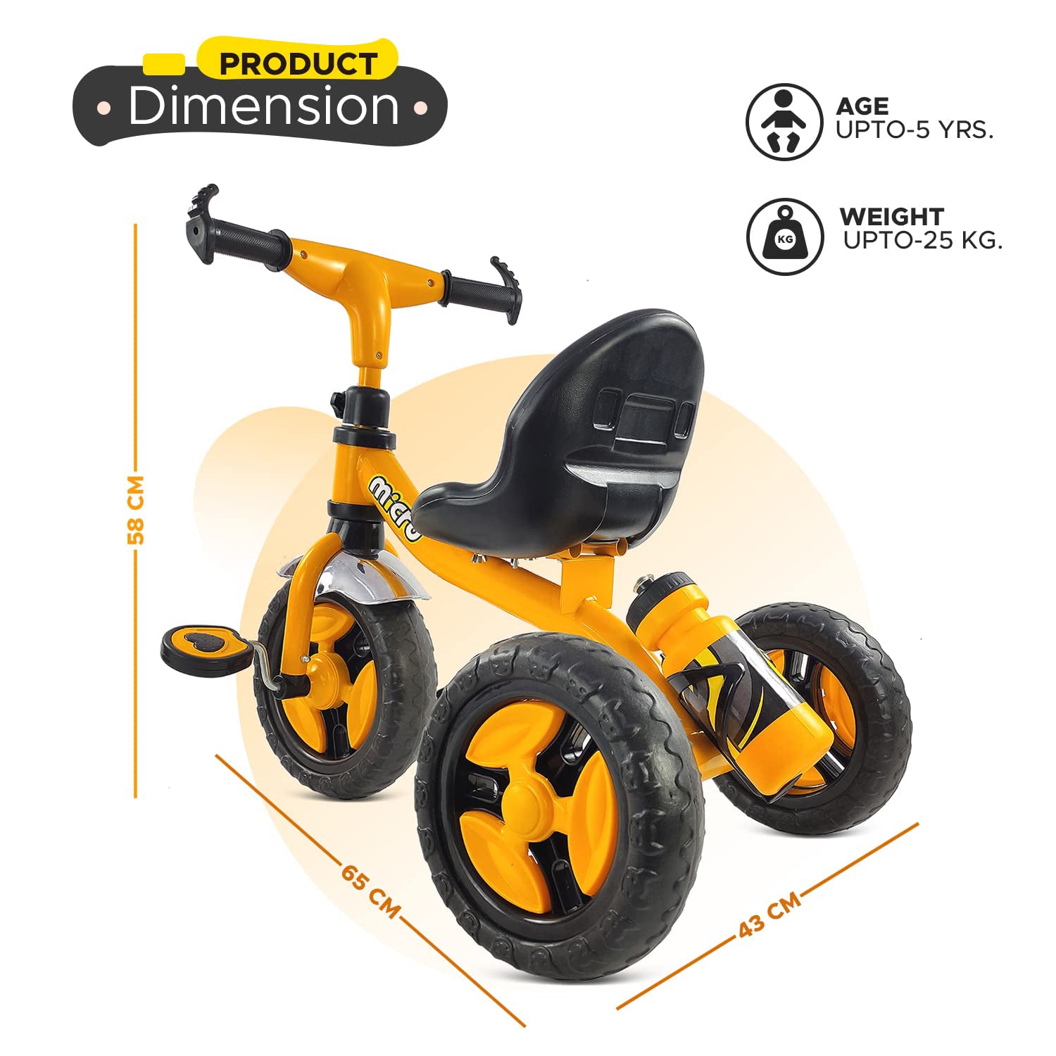 Kids Tricycle with Bottle Holder, Comfortable Seat & Non-Slip Pedals – Best Toys for Newborns & Baby Essentials