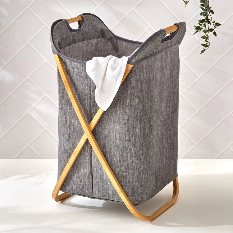 Foldable Laundry Basket with Bamboo Frame & Portable Handles – Space Saving Storage Solution