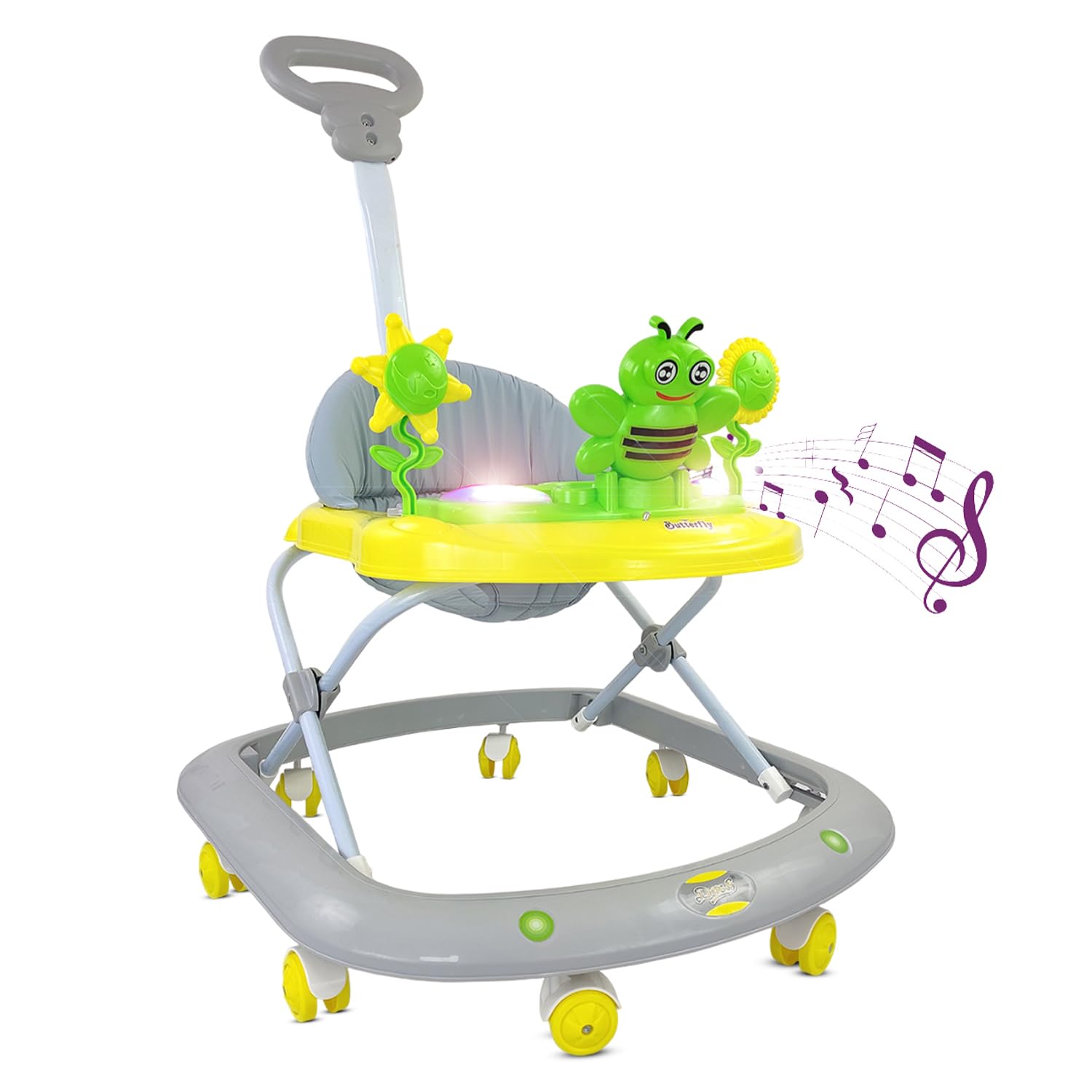 Baby Foldable Activity Walker with 3 Position Adjustable Height, Music & Light & Parental Handle – Baby Essentials, Infant Essentials & Newborn Care Essentials
