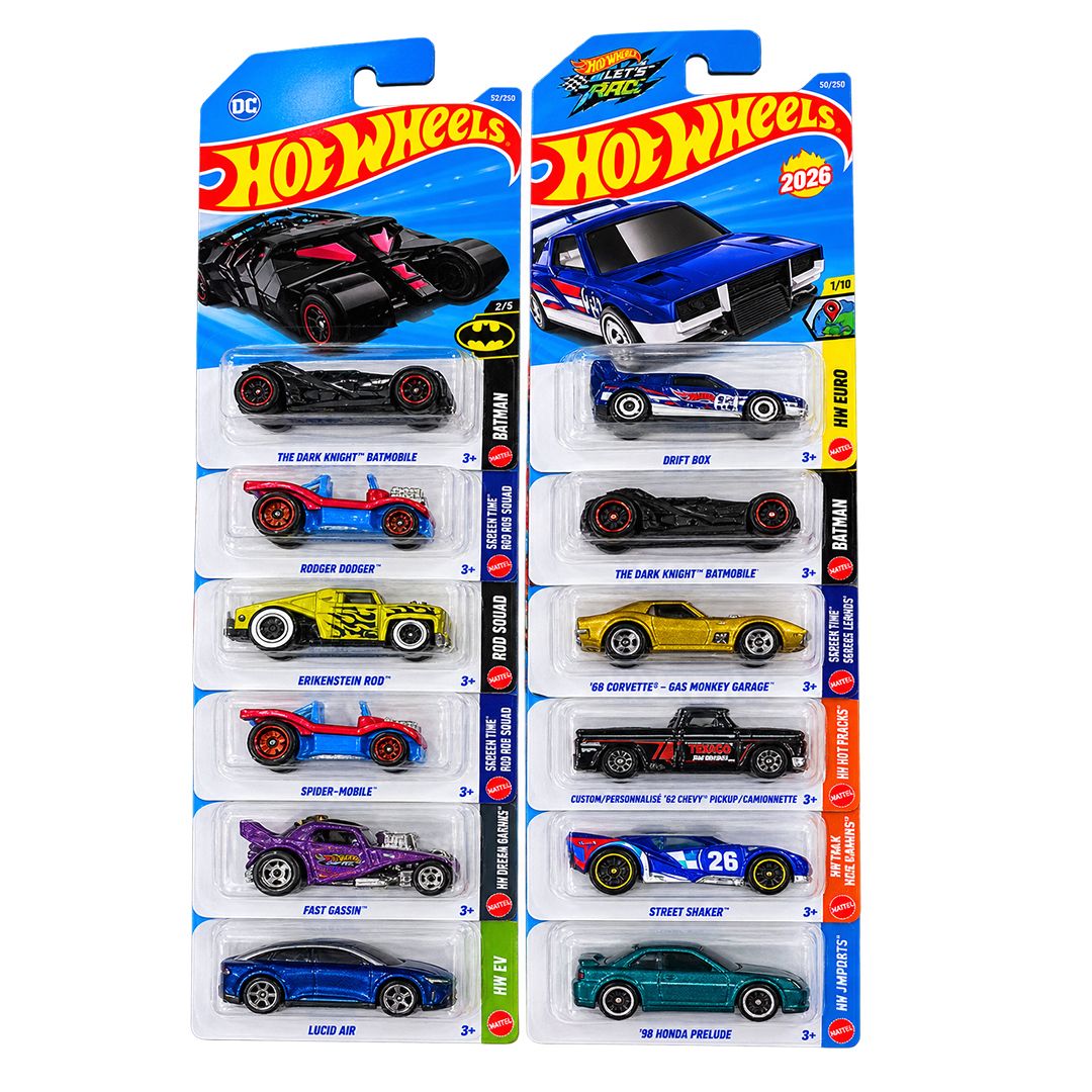 Hot Wheels 1:64 Scale Die-Cast Toy Cars – 72-Piece Full Case Assortment, L Case