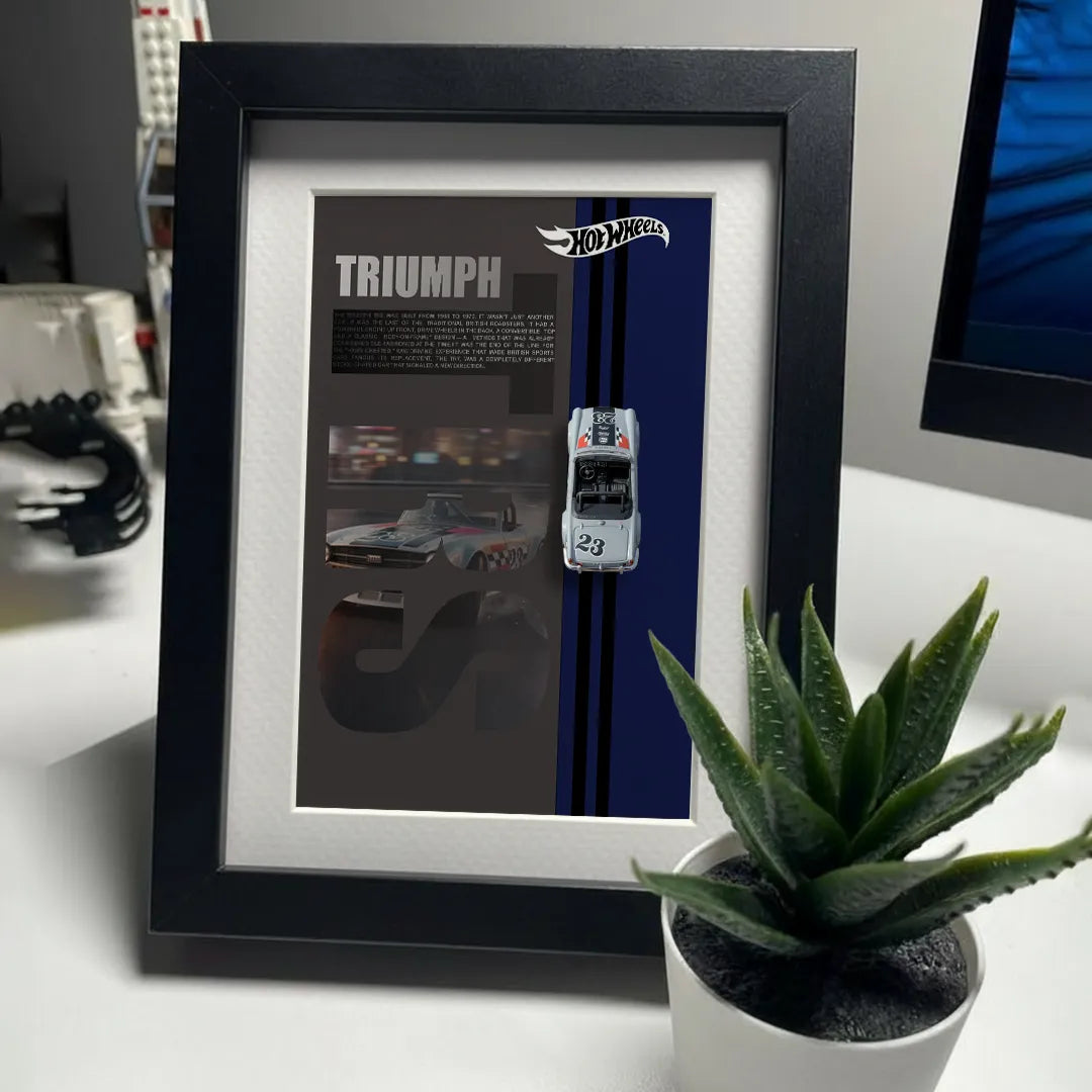 Hot Wheels Triumph TR6 Frame Art – A4 Size Original Hot Wheels Classic Roadster Collectible