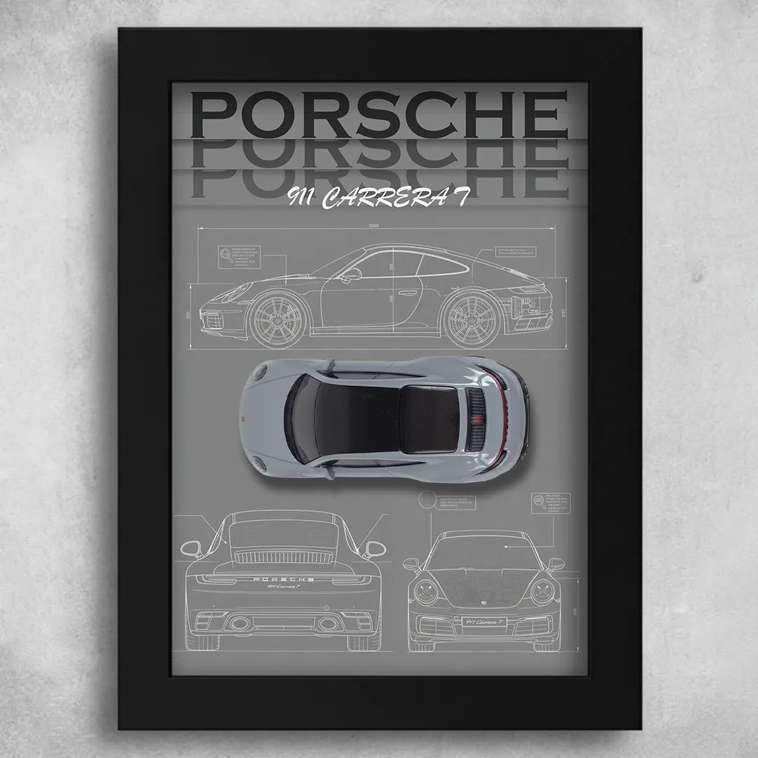Hot Wheels Porsche 911 Carrera T Frame Art – A5 Size Original Hot Wheels Sports Car Collectible