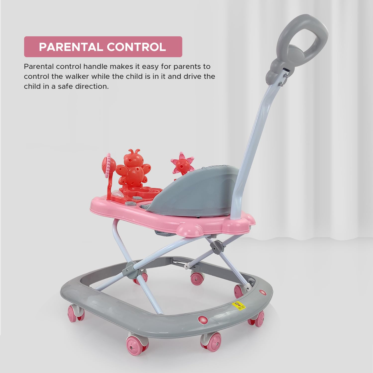 Baby Foldable Activity Walker with 3 Position Adjustable Height, Music & Light & Parental Handle – Baby Essentials, Infant Essentials & Newborn Care Essentials