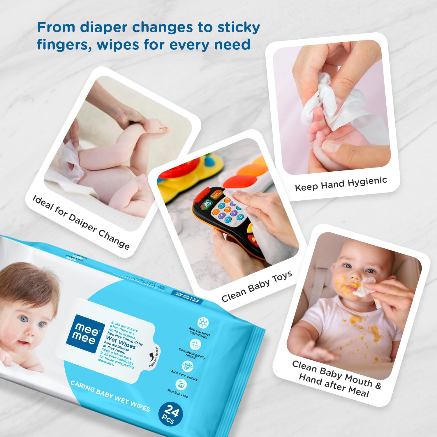 Baby Wet Wipes – 24 pcs | Aloe Vera Extract | Paraben-Free & Anti-Bacterial | Baby Essentials, Newborn Essentials & Infant Essentials