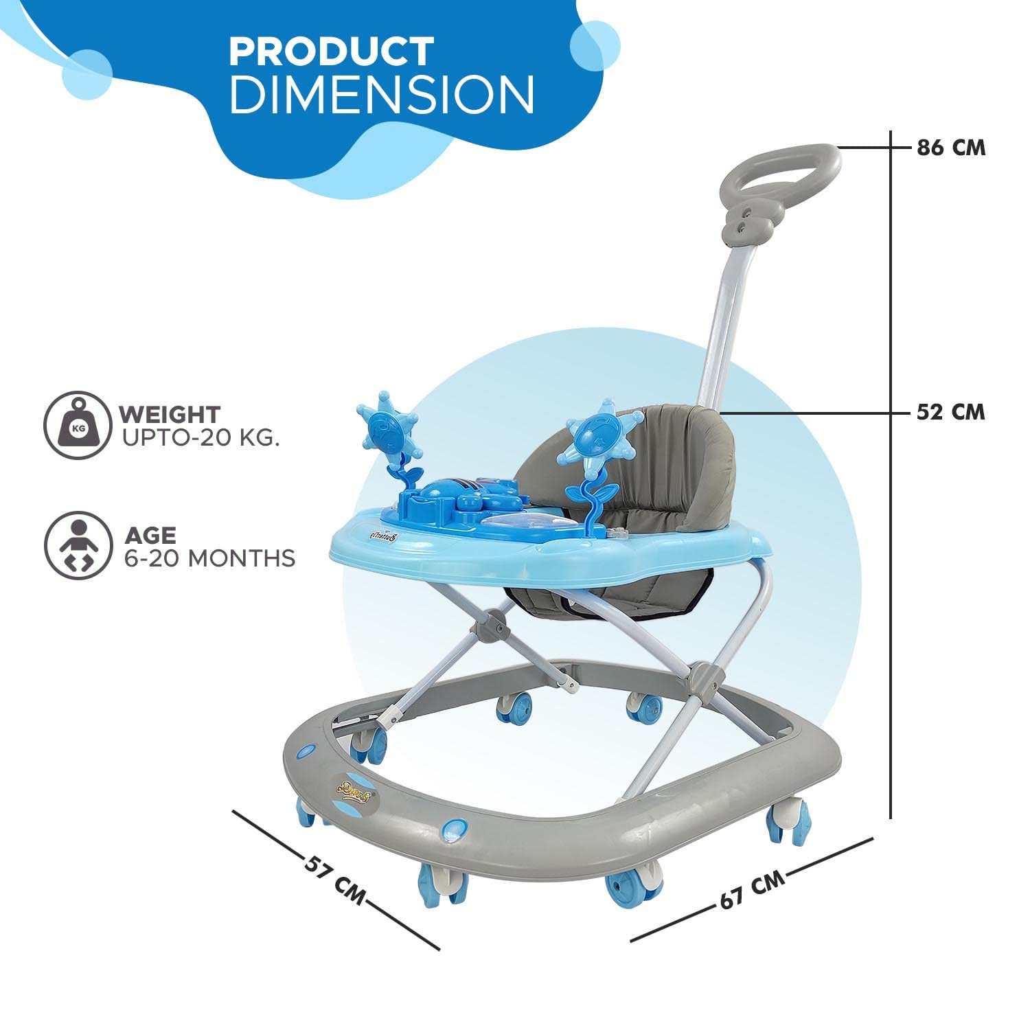 Baby Foldable Activity Walker with 3 Position Adjustable Height, Music & Light & Parental Handle – Baby Essentials, Infant Essentials & Newborn Care Essentials