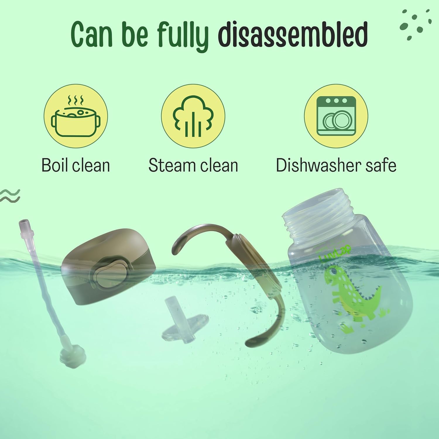 Dino Straw Sipper Bottle with Weighted Straw & Easy Grip Handles – Baby Essentials for Newborn Feeding