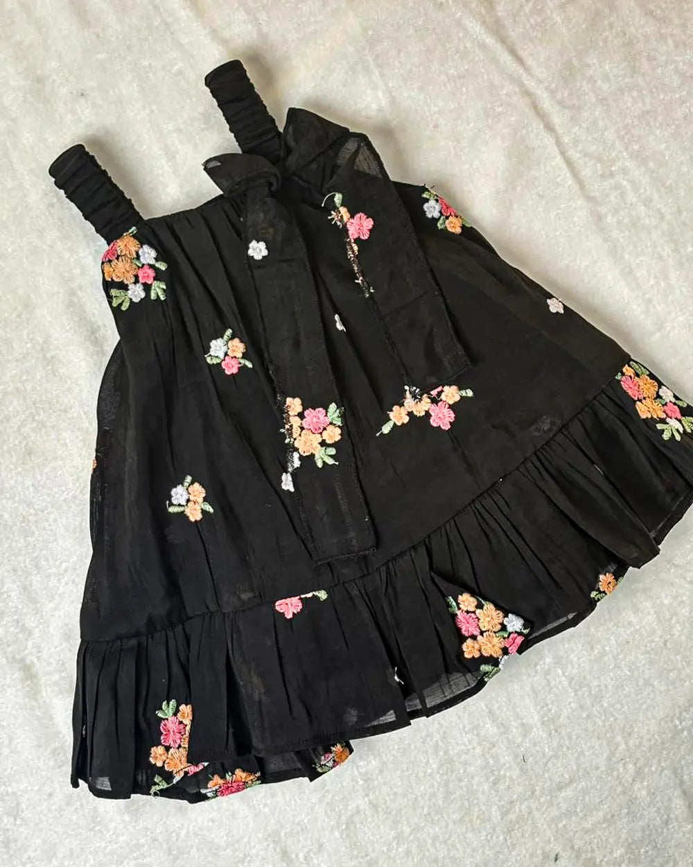 Elegant Black Floral Embroidered Party Dress with Shrug
